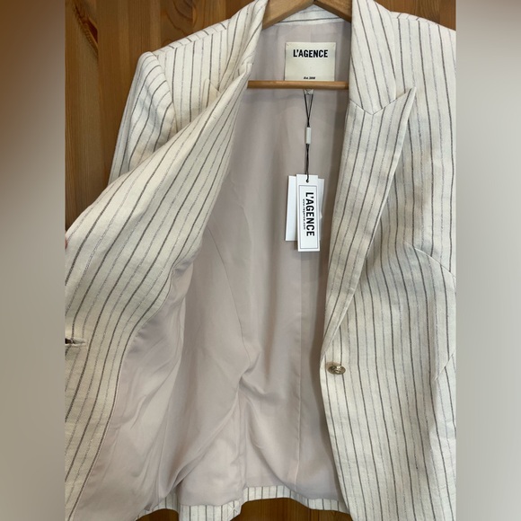 L’AGENCE Clementine striped linen blend blazer Women’s 8 New With Tags - Picture 4 of 11